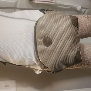 Vintage 80s LIZ CLAIBORNE Crossbody Purse Handbag Small Square Leather Taupe Tan